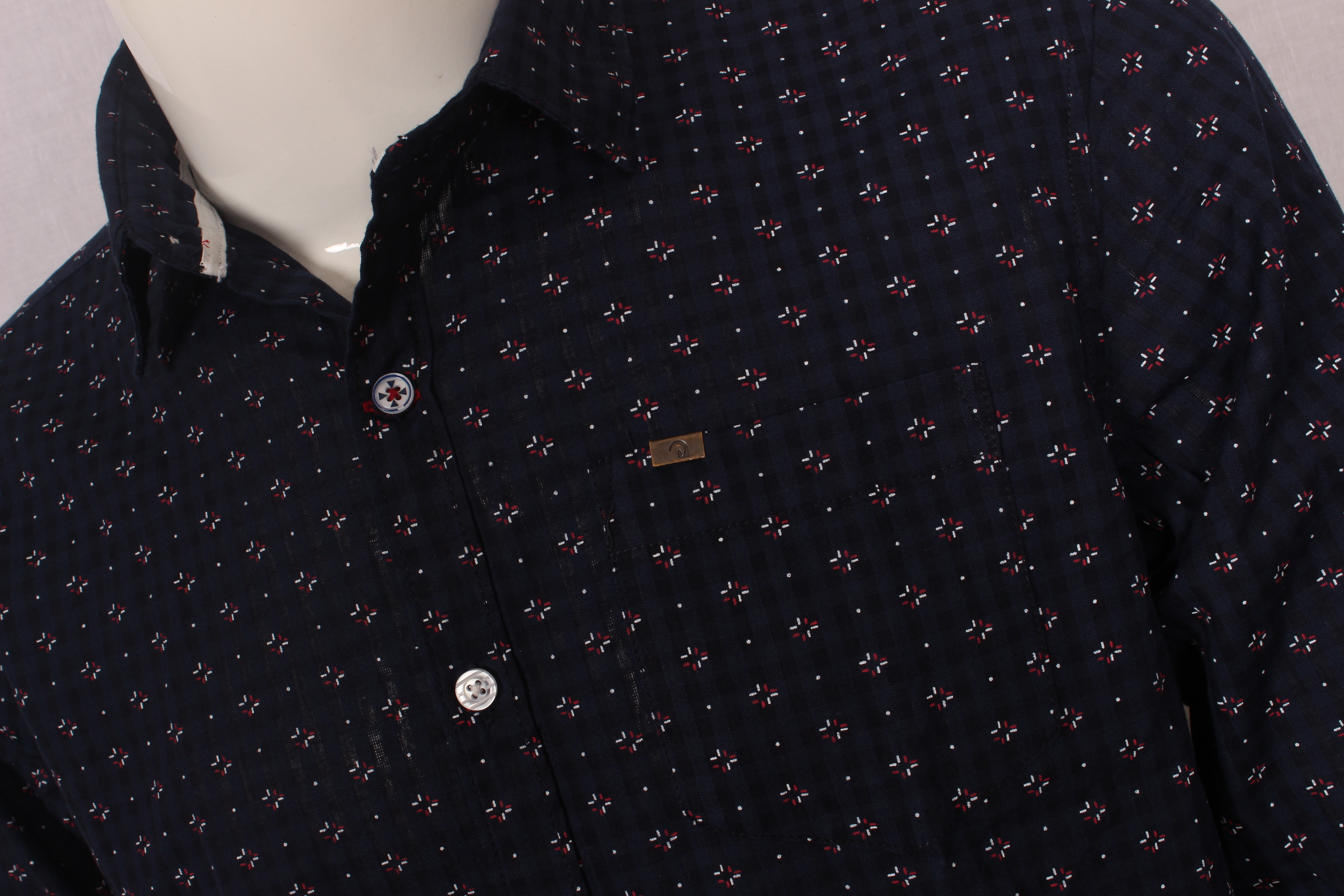 Printed Shirt - Cotton Fabric, Sizes M-2xl, Navy Color | Classic Collar, Full Sleeves, Woven Pattern, Designed For Summer Wear