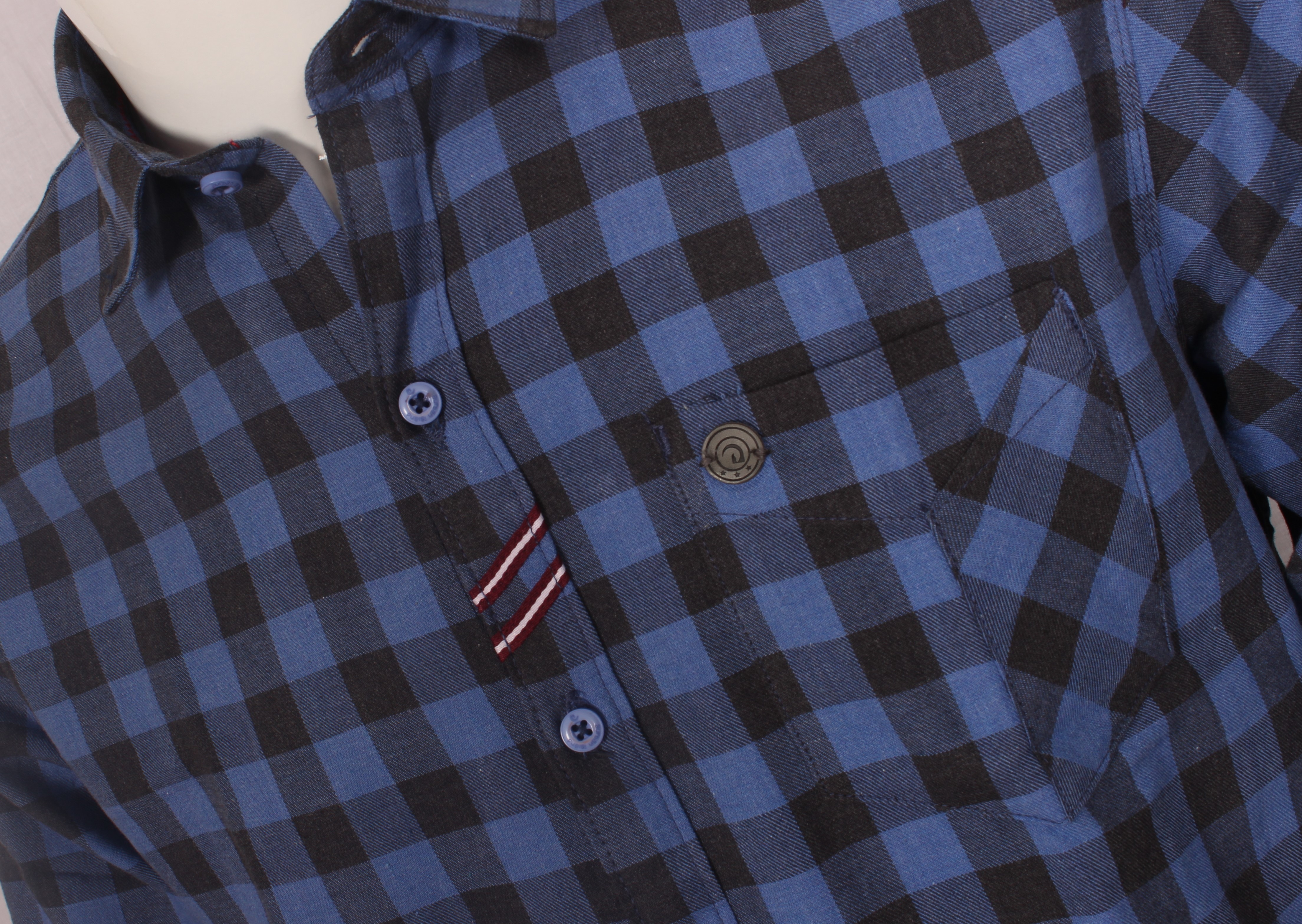 Checks Shirt - Cotton M L Xl Xxl Sizes Navy Color Classic Collar Style Full Sleeves Summer Wear Woven Pattern Our Logo