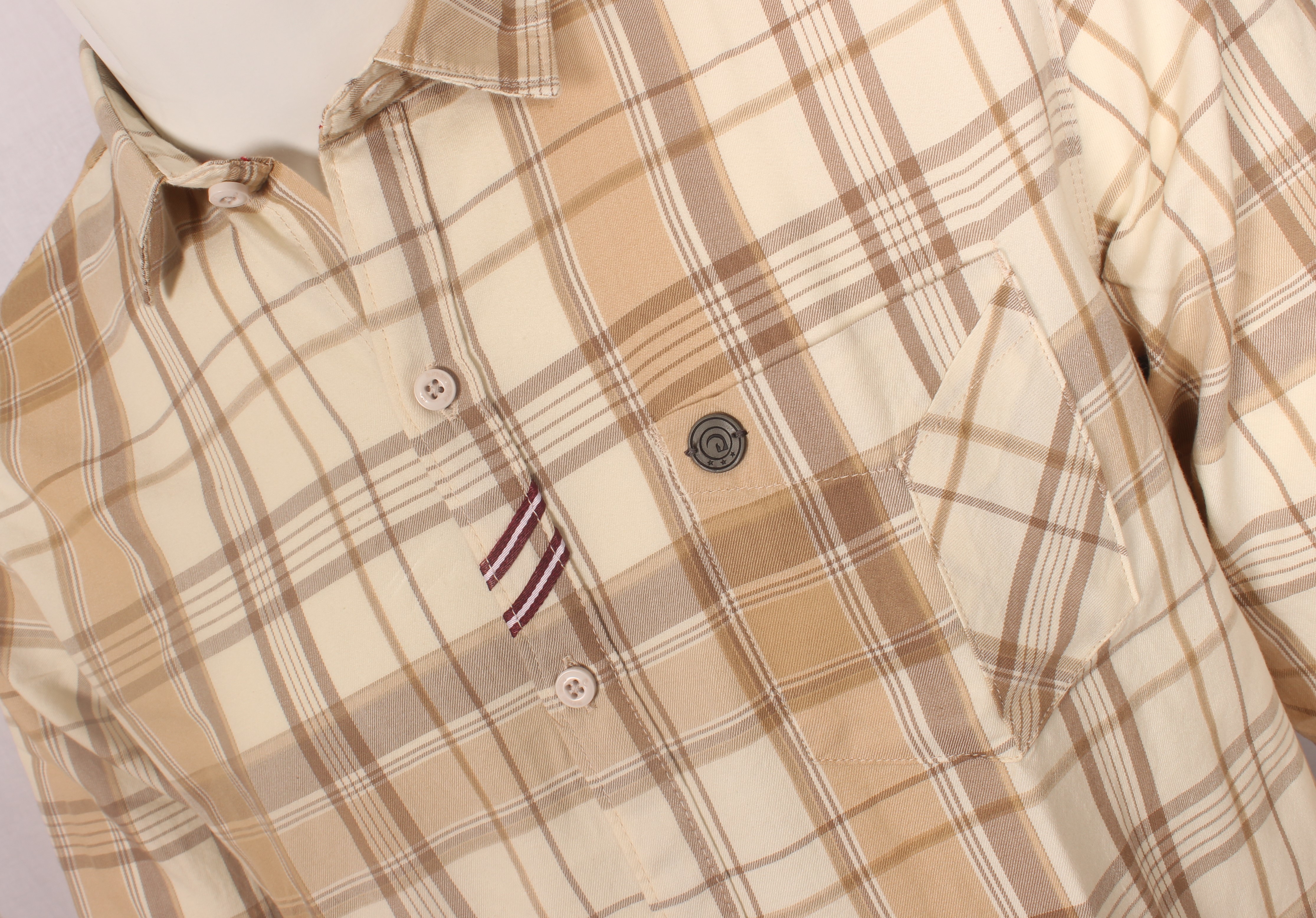 Checks Shirt - Cotton, M L Xl Xxl, Cream Colour Checks | Classic Collar, Full Sleeves, Summer Season, Printed Design, Male Gender, Our Logo