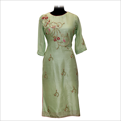 Silk Ladies Round Neck Designer Kurtis