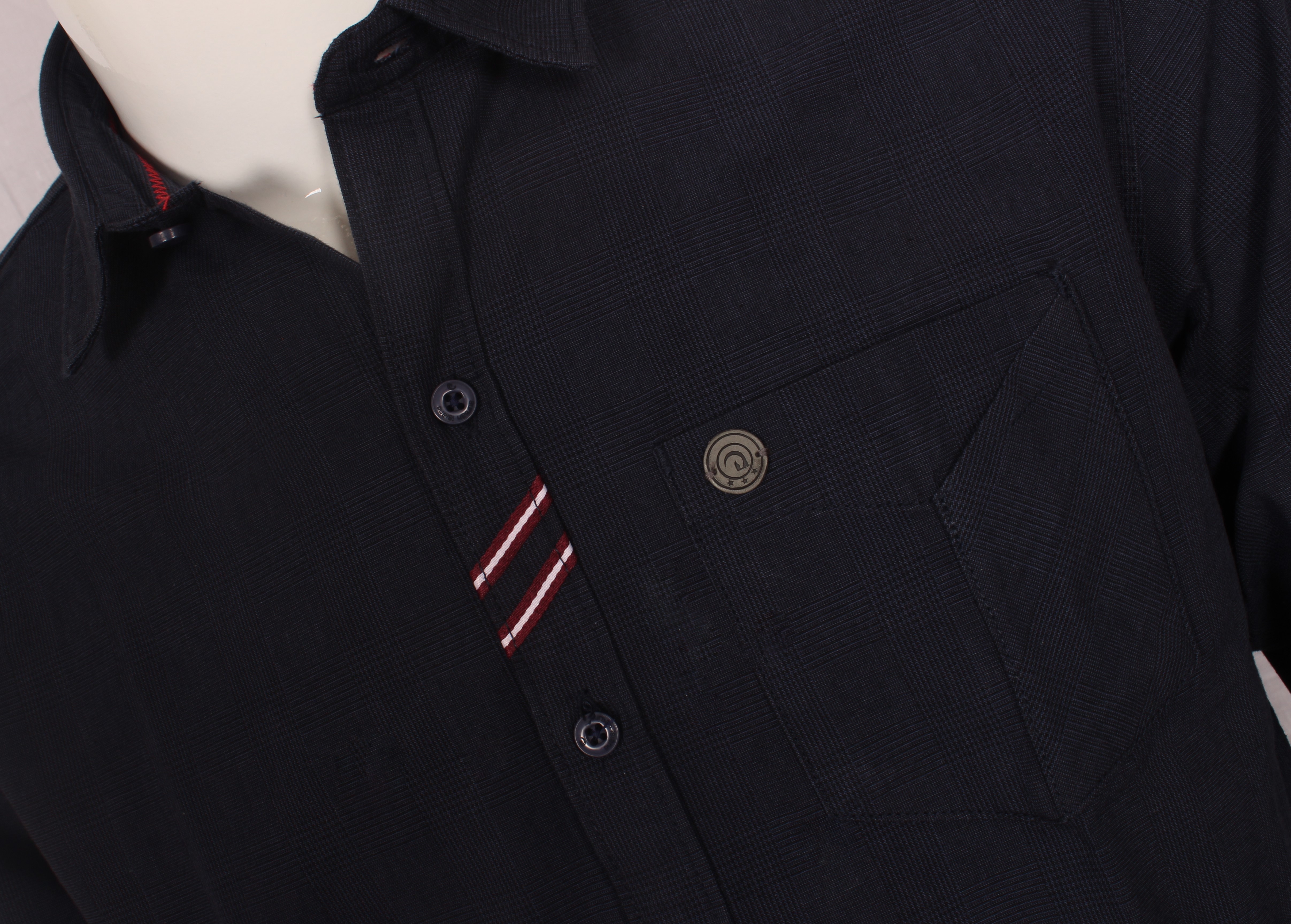 Checks Shirt - Cotton Fabric, M L Xl Xxl Sizes, Black Woven Pattern | Straight Collar, Full Sleeves, Summer Wear For Men