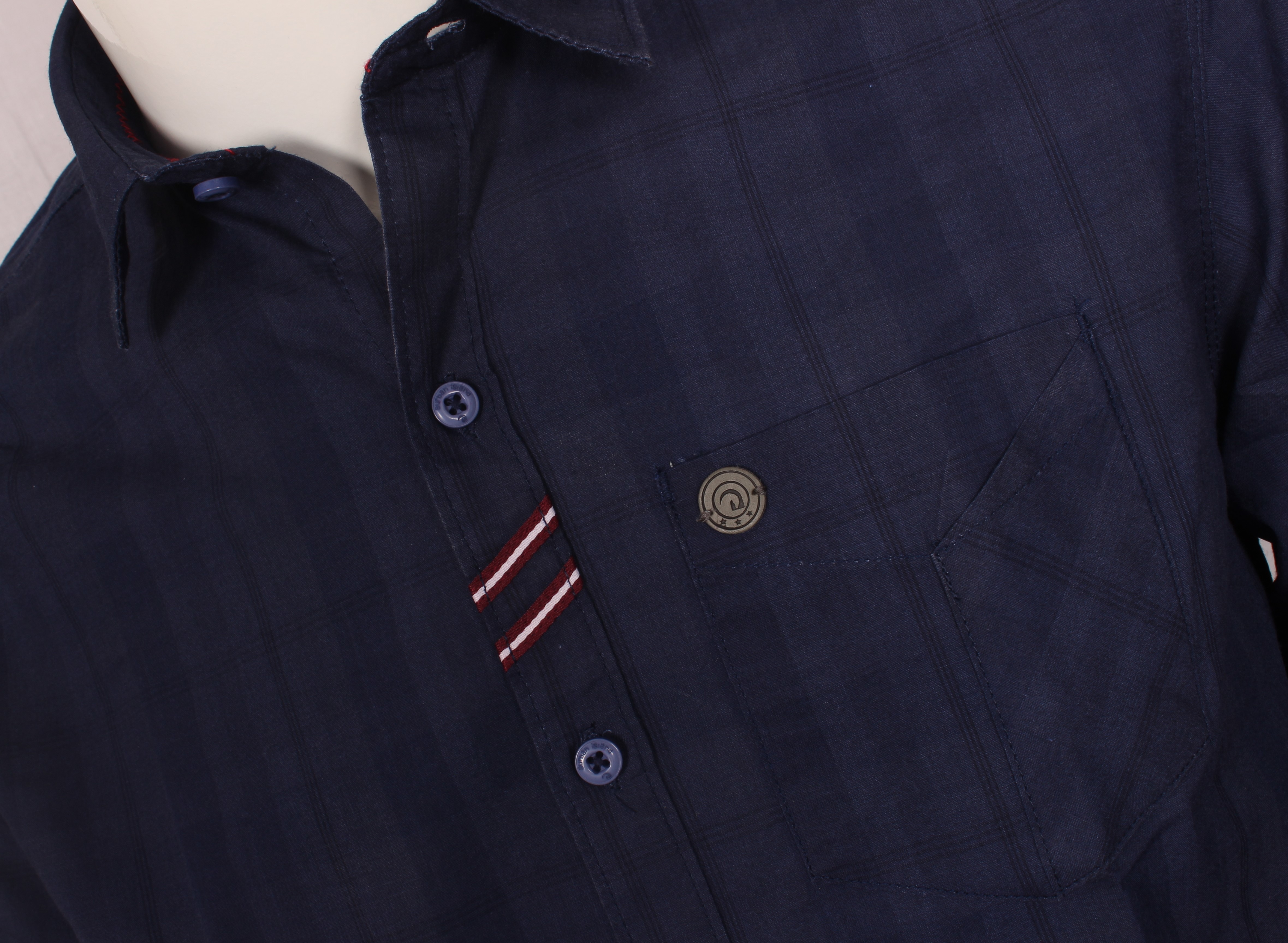 Checks Shirt - Cotton Woven Fabric, Sizes M-xxl, Navy Color, Classic Collar, Full Sleeves, Yarn Dyed, Suitable For Summer Wear