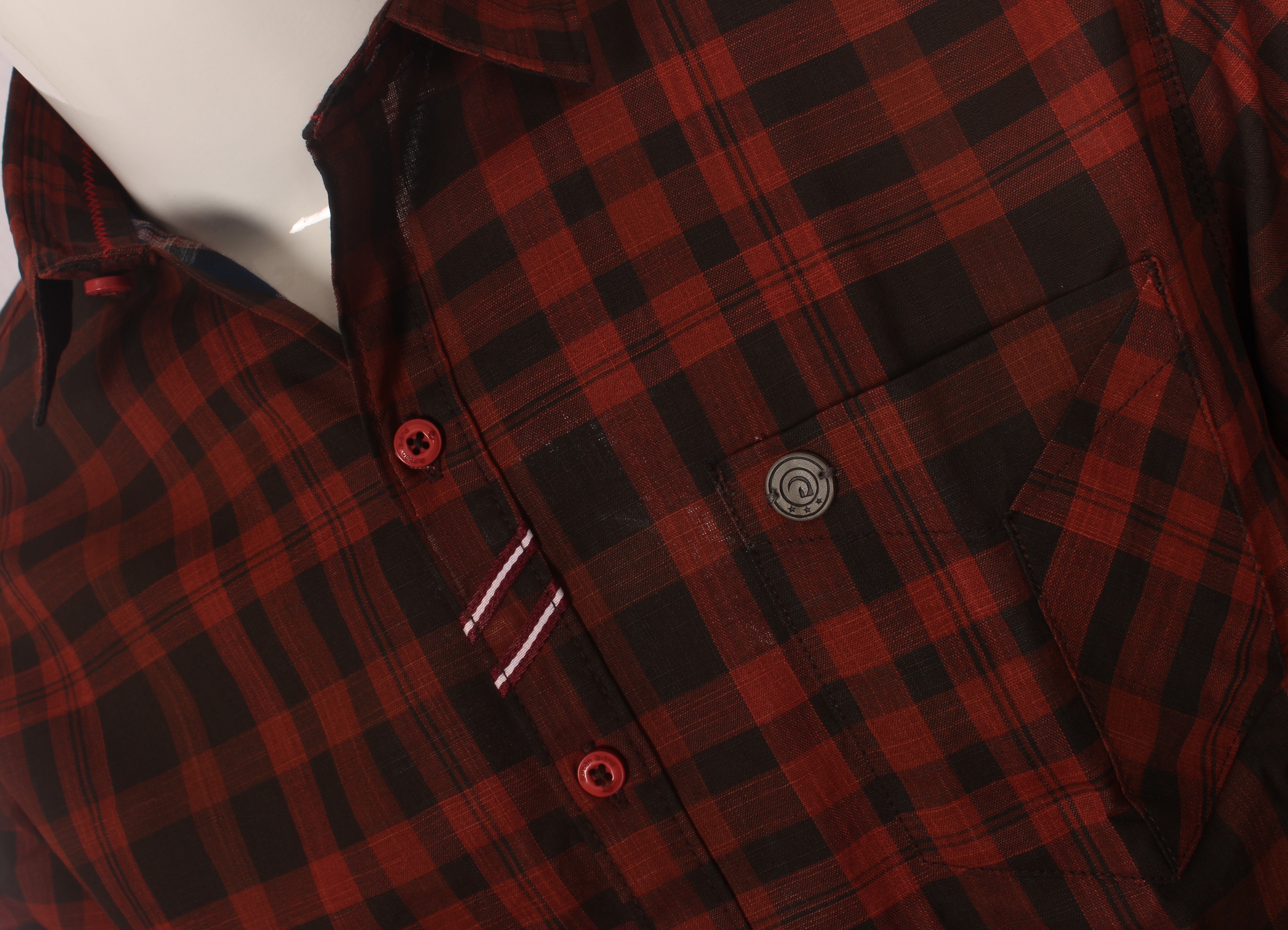 Checks Shirt - Cotton, M L Xl Xxl Sizes, Maroon Colour Checks, Classic Collar, Full Sleeves, Woven Pattern, Suitable For Summer, Yarn Dyed