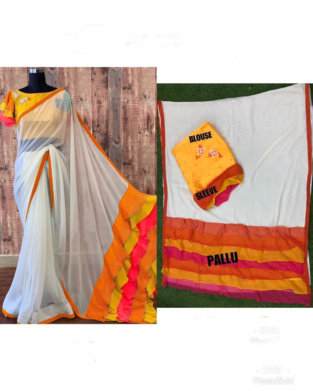 Designer Frill Chanderi Saree With Embroidery Work - Chanderi Fabric 5.5 Mtr Length Multi Color | Embroidered Pattern Suitable For All Seasons