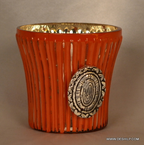 Glass Decorative Orange T Light Candle Votive