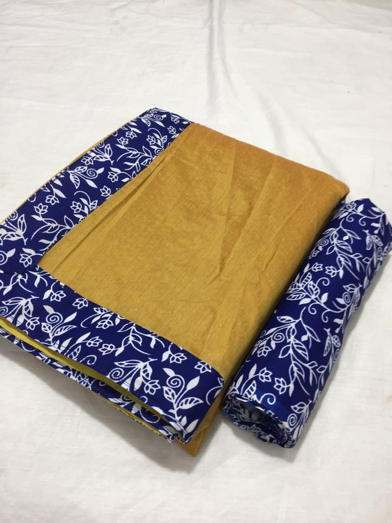Beautiful Chanderi Plain Saree With Printed Border - Chanderi Fabric, Length: 5.5 Mtr, Blouse Length: 0.8 Mtr, Multi Color | Plain Pattern, Suitable For All Seasons