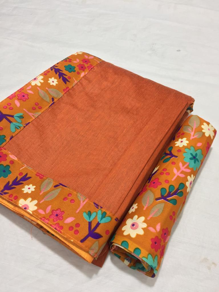Beautiful Chanderi Plain Saree With Printed Border - Chanderi Fabric, Length: 5.5 Mtr, Blouse Length: 0.8 Mtr, Multi Color | Plain Pattern, Suitable For All Seasons