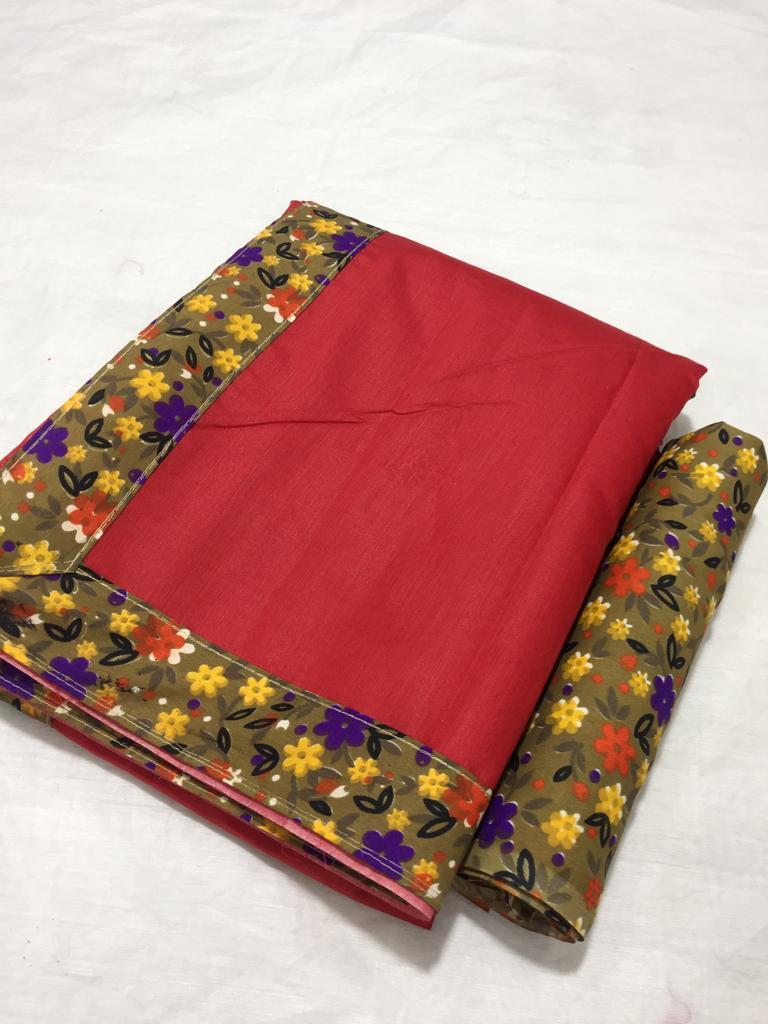Beautiful Chanderi Plain Saree With Printed Border - Chanderi Fabric, Length: 5.5 Mtr, Blouse Length: 0.8 Mtr, Multi Color | Plain Pattern, Suitable For All Seasons