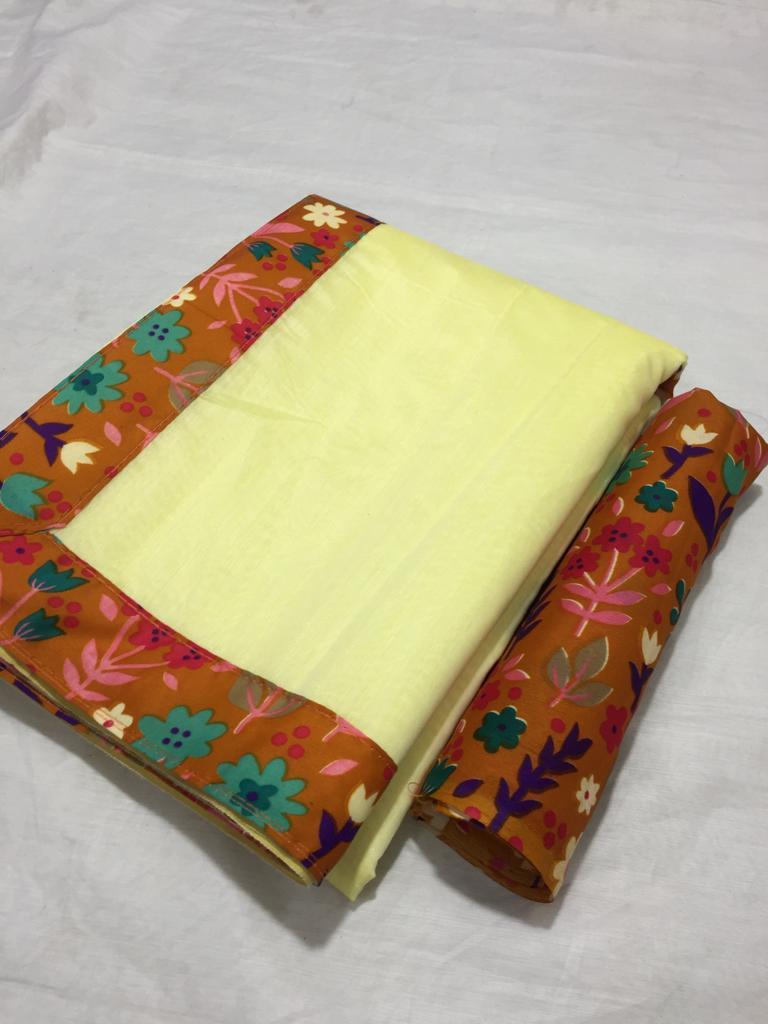 Beautiful Chanderi Plain Saree With Printed Border - Chanderi Fabric, Length: 5.5 Mtr, Blouse Length: 0.8 Mtr, Multi Color | Plain Pattern, Suitable For All Seasons