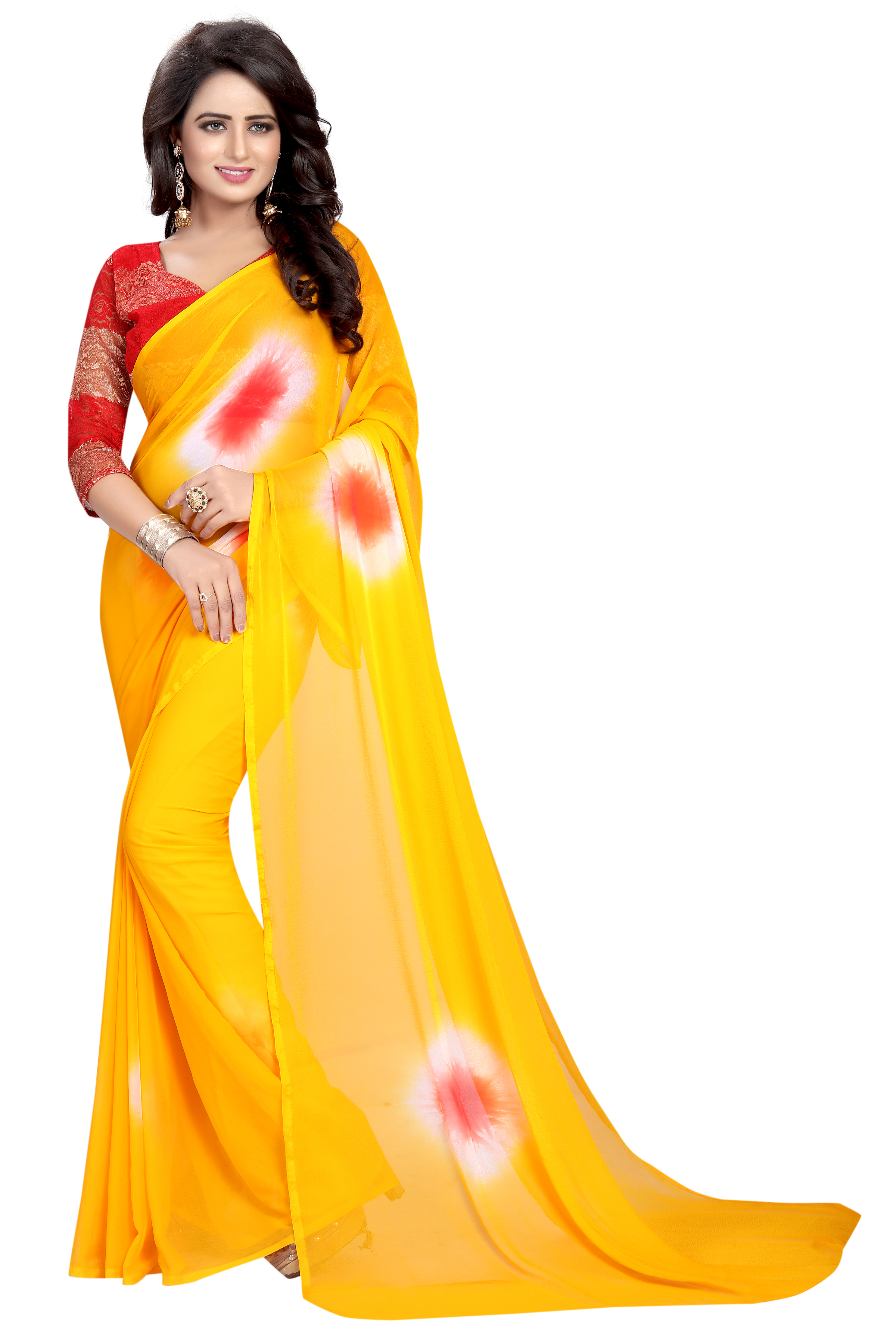 Leheriya Chiffon Saree With Brasso Net Blouse - Chiffon Fabric, Length: 5.5 Mtr, Blouse Length: 0.8 Mtr, Multi-color, Printed Pattern, Suitable For All Seasons