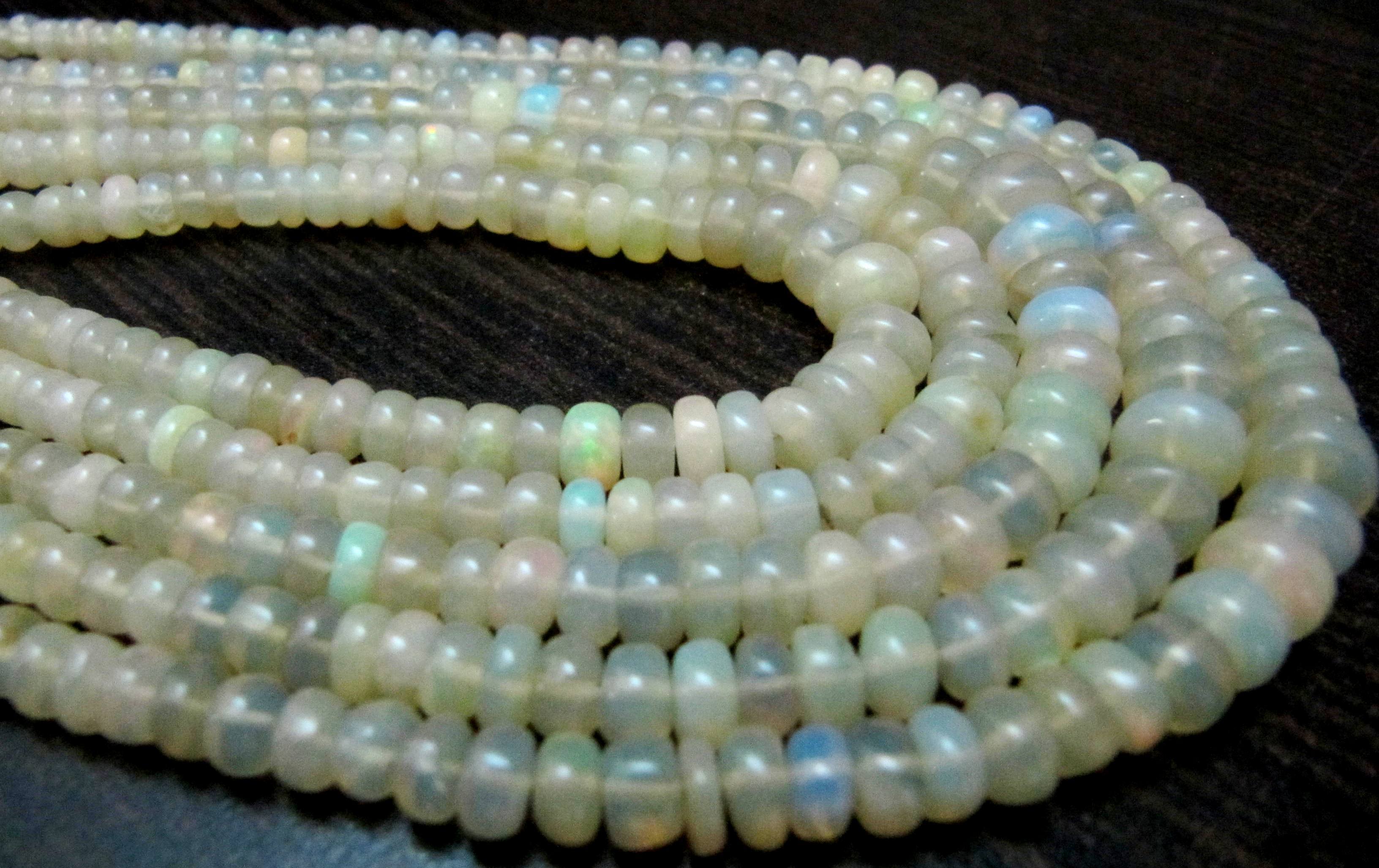 White Natural Ethiopian Opal Beads Rondelle Smooth Beads