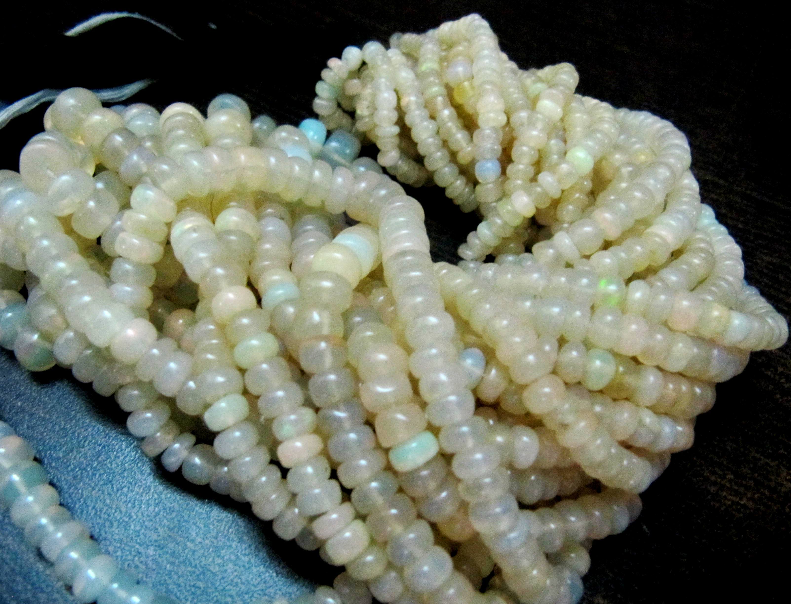 White Natural Ethiopian Opal Beads Rondelle Smooth Beads