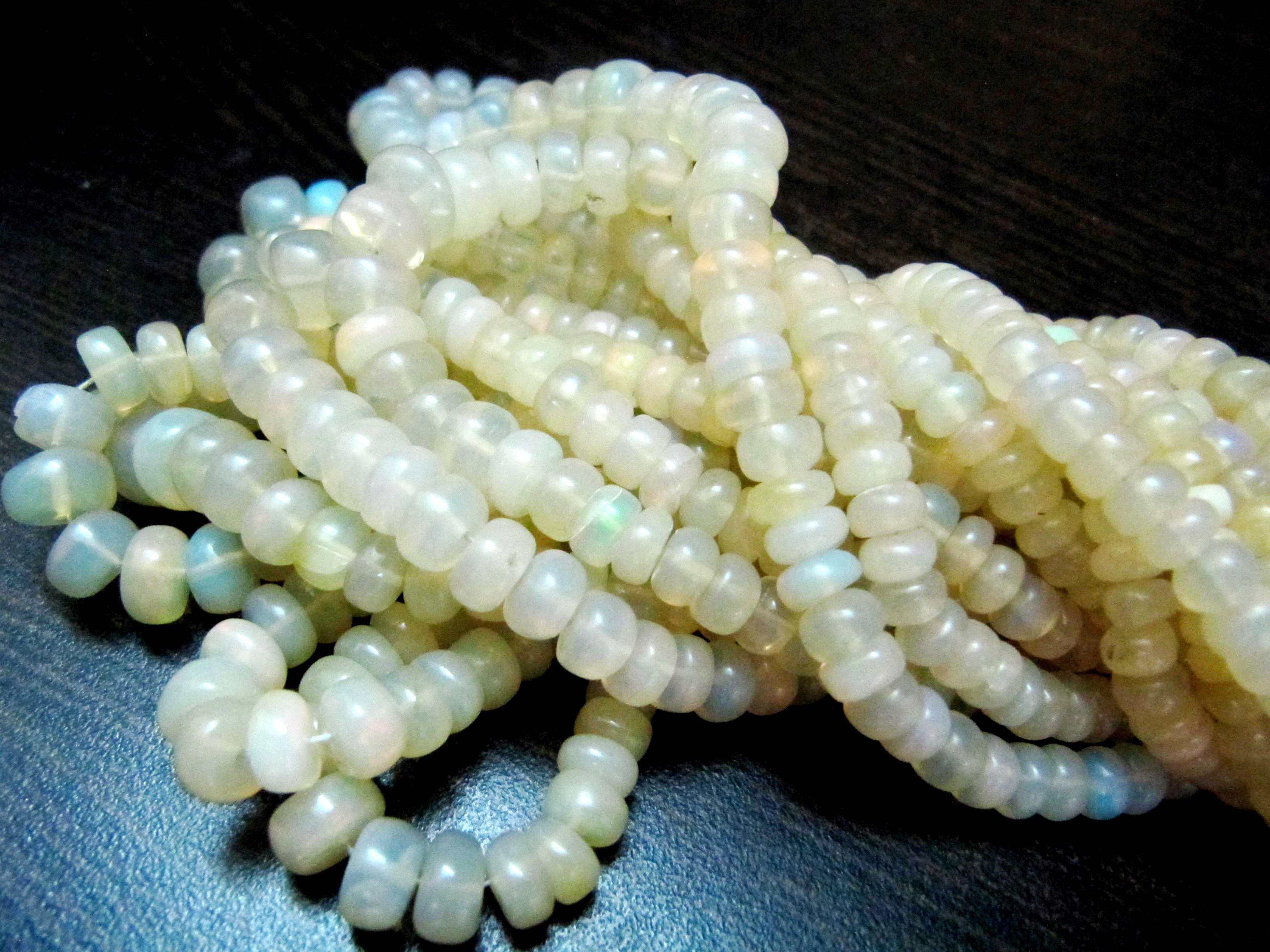 White Natural Ethiopian Opal Beads Rondelle Smooth Beads
