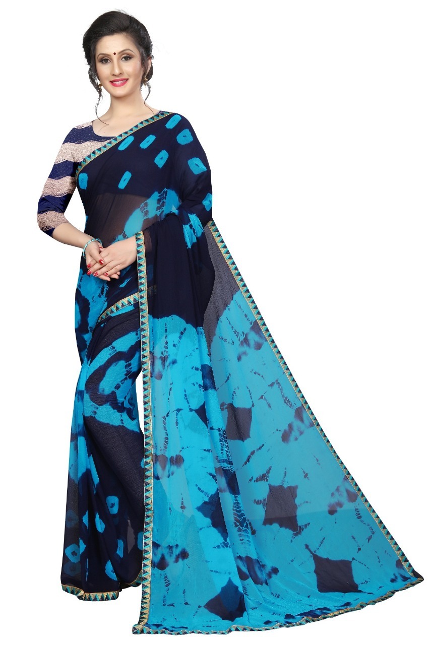 New Bandhani Style Chiffon Saree With Lace - Chiffon Fabric | Length: 5.5 Mtrs, Blouse Length: 0.8 Mtrs, Multi-color, Printed Pattern, Suitable For All Seasons