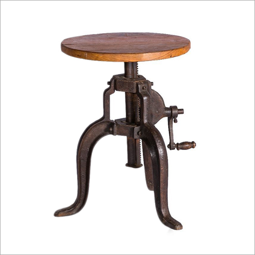 Wrought Iron Wooden Adjustable Stool - Durable Brown Finish, Easy to Clean Design | Modern Home Furniture with Versatile Decor Appeal