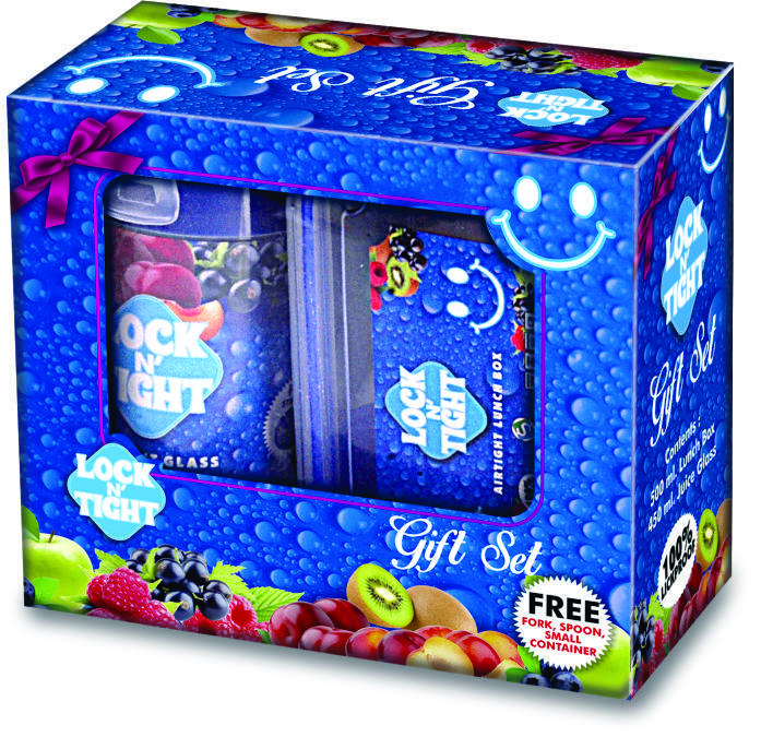 Lock N Tight Gift Set - Virgin Plastic, Rectangle Design, Multiple Colors (Pink, Blue, Yellow) | Airtight & Spill-proof With 4-sided Locking System