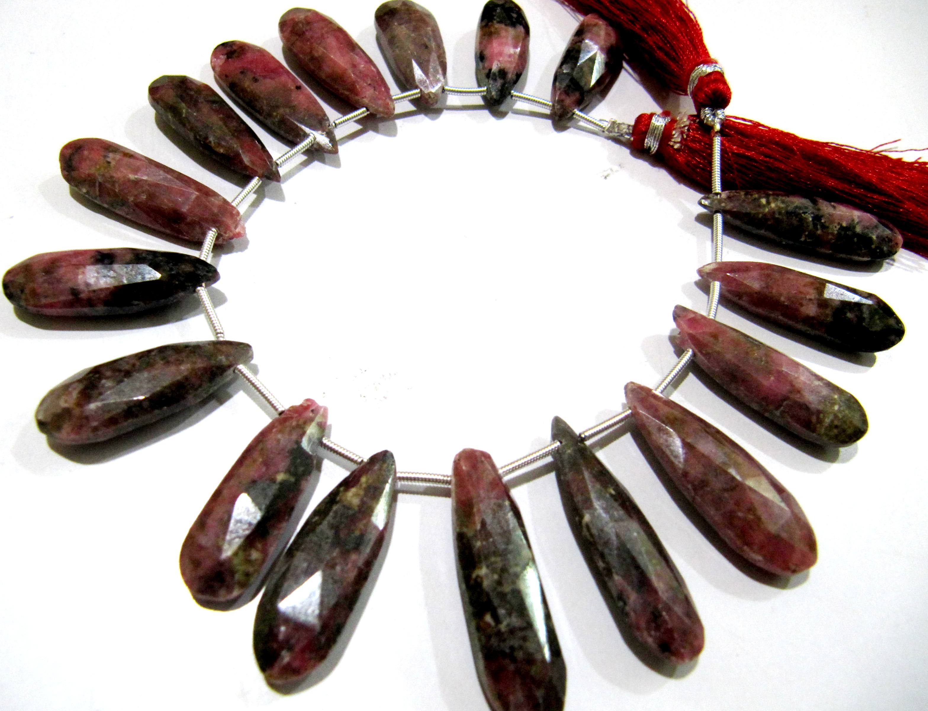 Red Natural Rhodonite Pear Shape Briolette Beads,
