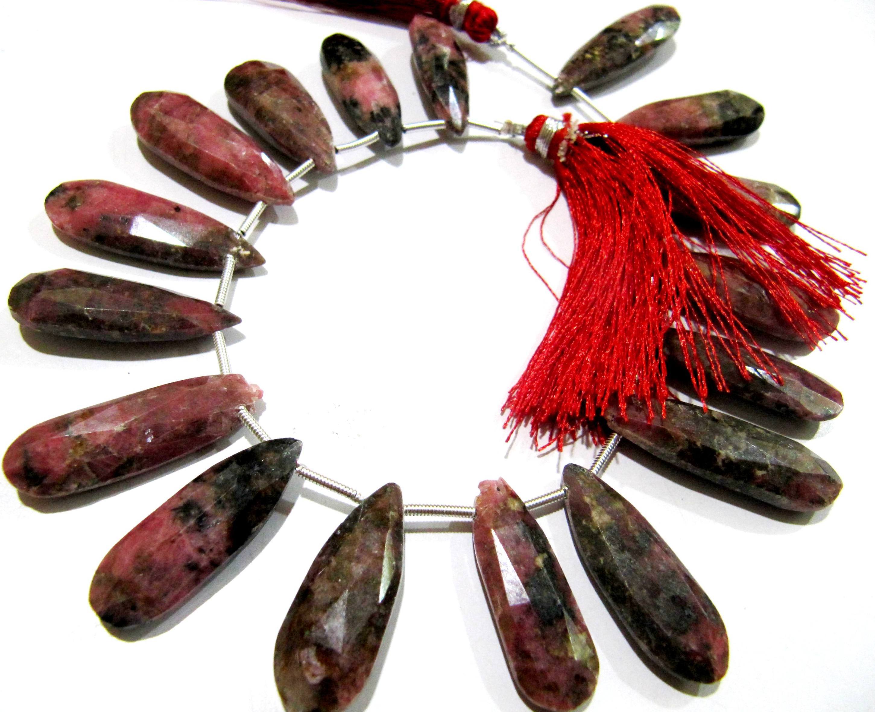 Red Natural Rhodonite Pear Shape Briolette Beads,