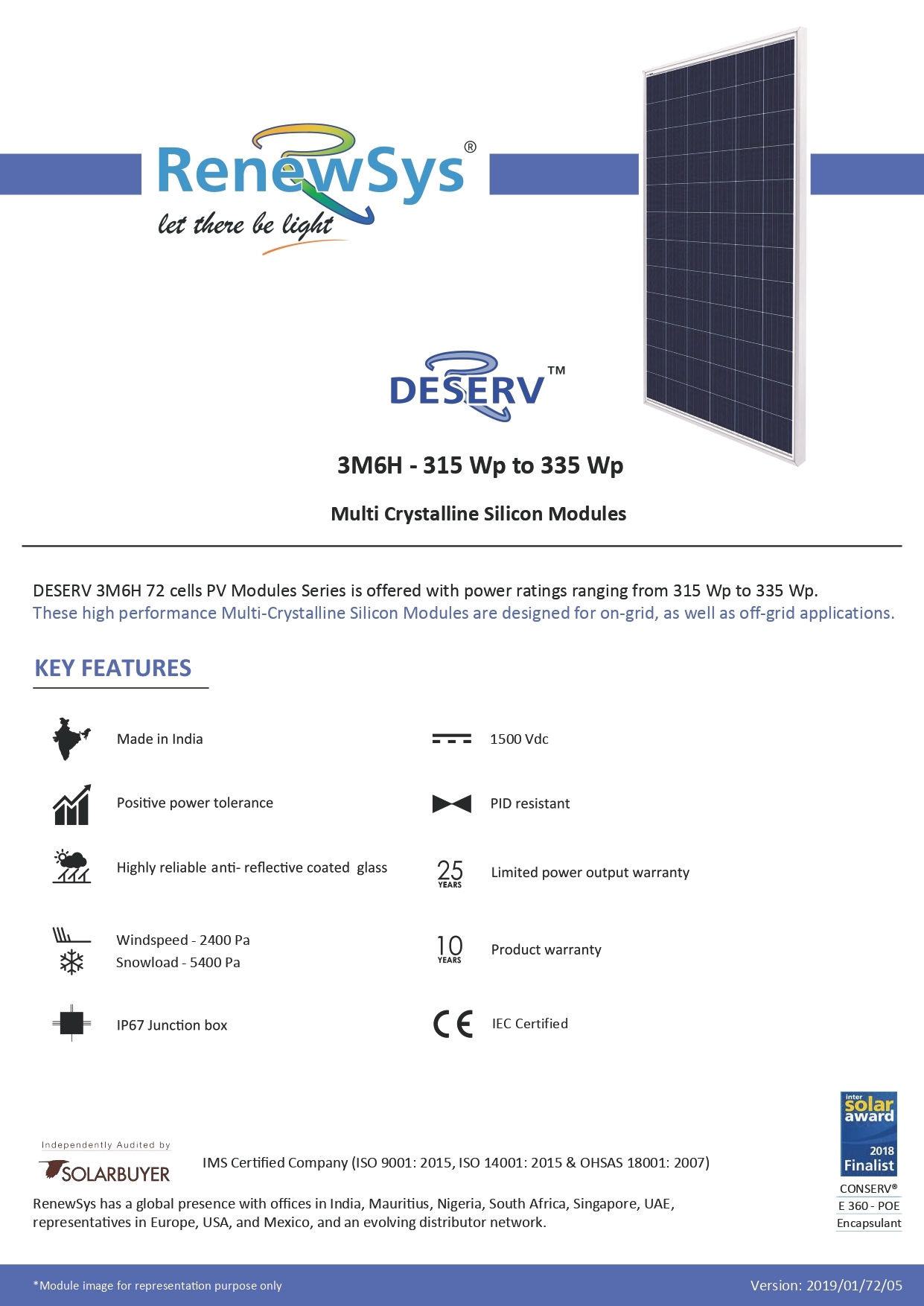 Polycrystalline Silicon Renewsys Solar Panel