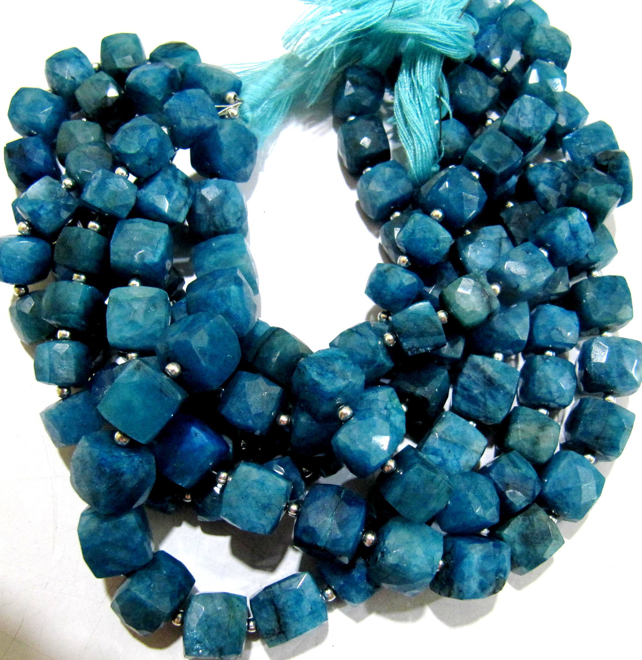 Blue Natural Neon Apatite Cube Box Faceted Beads.