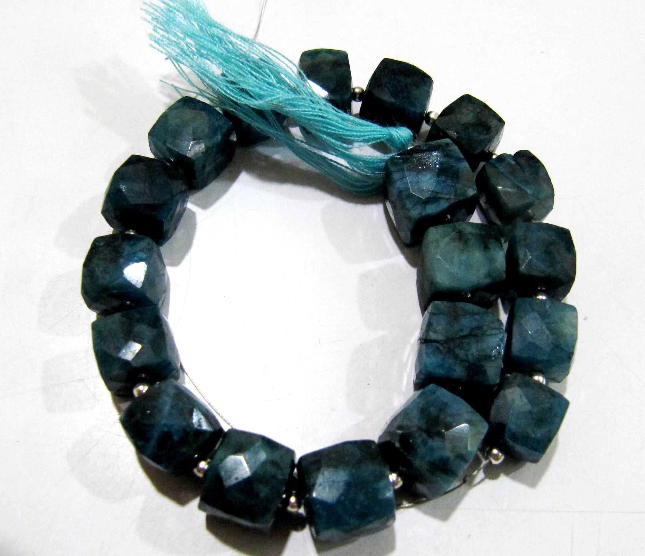 Blue Natural Neon Apatite Cube Box Faceted Beads.