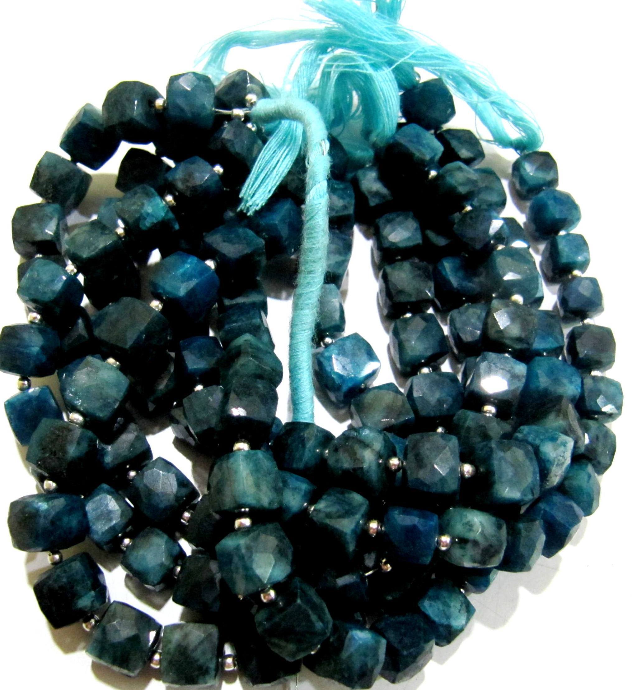 Blue Natural Neon Apatite Cube Box Faceted Beads.