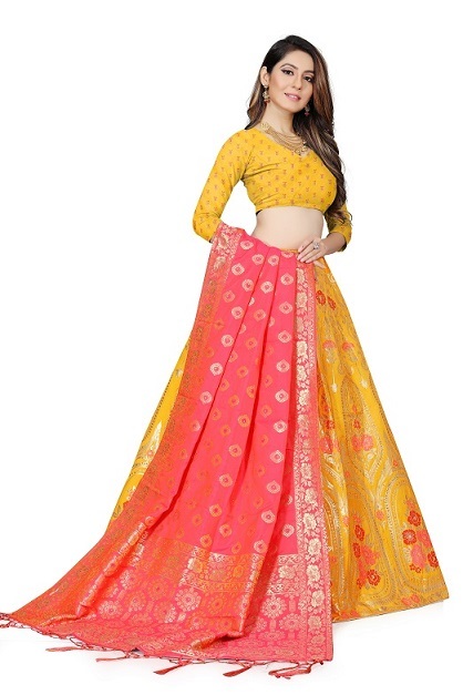 Available In 4 Colors Banarasi Silk Lehenga Choli With Blouse Piece