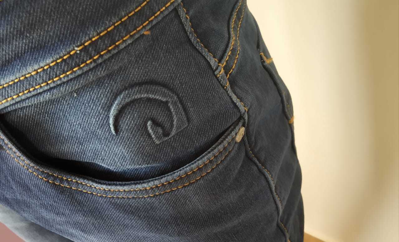 Jeans - Peach Knitted Dobby Fabric, Slim Fit, Green Color, Waist Size 30 To 38