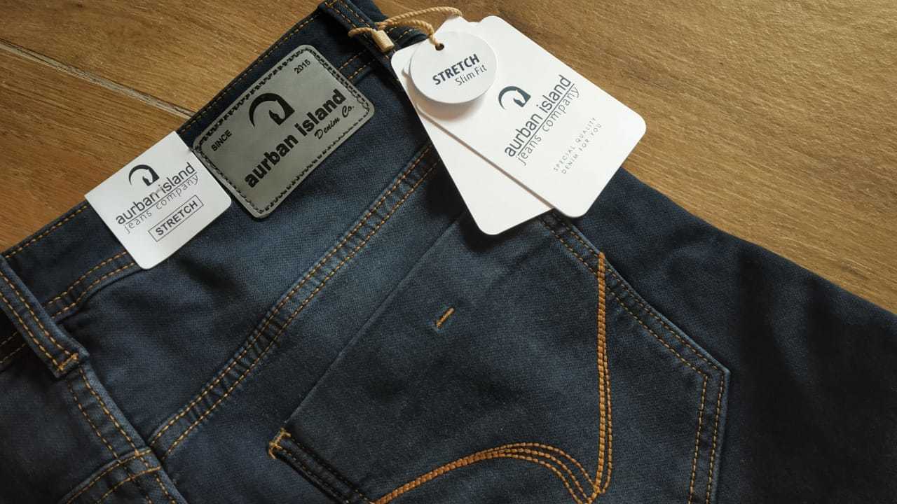 Jeans - Peach Knitted Dobby Fabric, Slim Fit, Green Color, Waist Size 30 To 38
