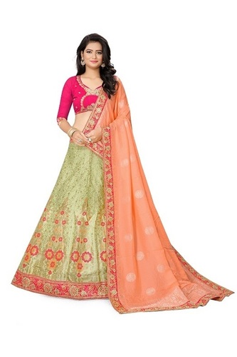 Handwork Lehenga Choli - Pure Viscos, Length 42+ Inches, Waist 42+ Inches, Flair 2.75 Meter | Embroidered Heavy Border, Dupatta with Zari and Stone Work, Includes Can-Can and Full Inner
