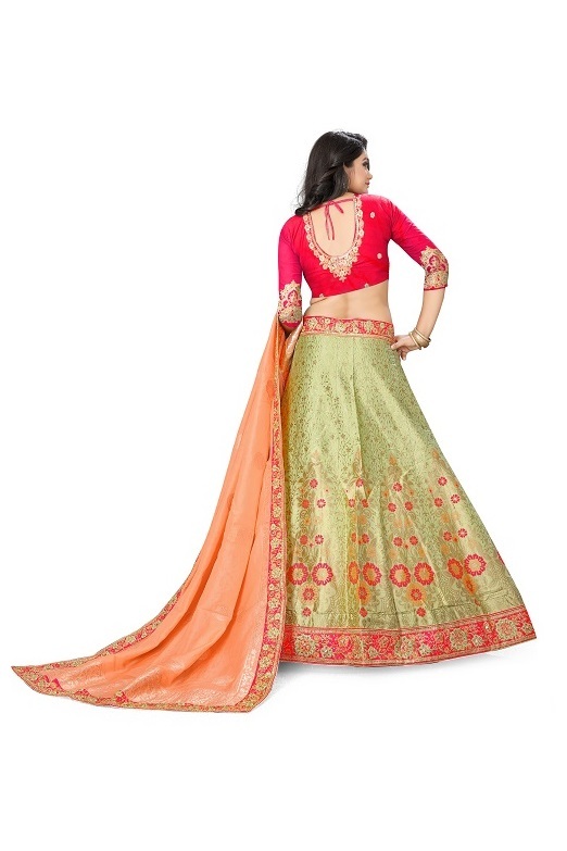 Handwork Lehenga Choli - Pure Viscos, Length 42+ Inches, Waist 42+ Inches, Flair 2.75 Meter | Embroidered Heavy Border, Dupatta With Zari And Stone Work, Includes Can-can And Full Inner