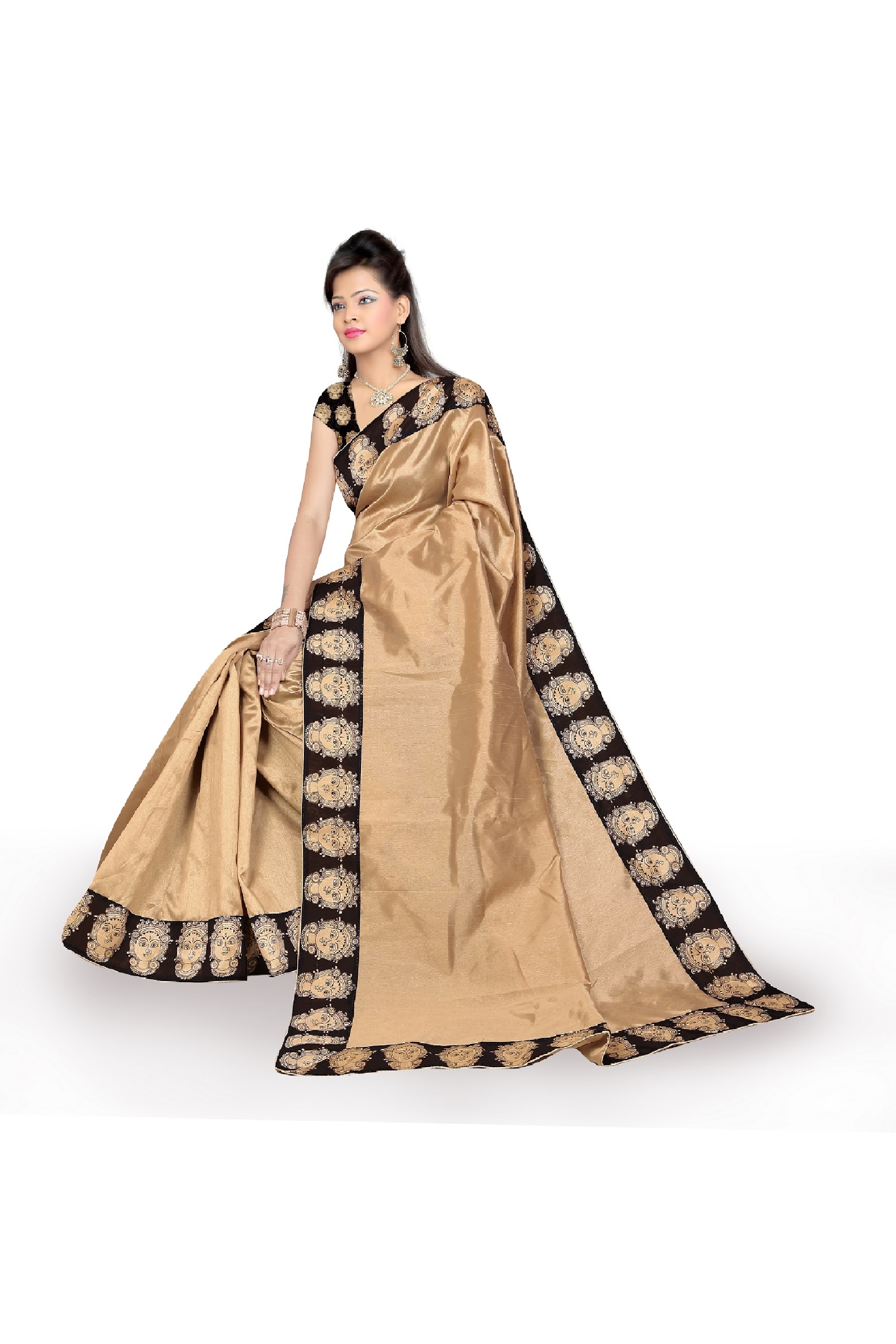 Banarsi Solid Kalamkari Poly Silk Saree