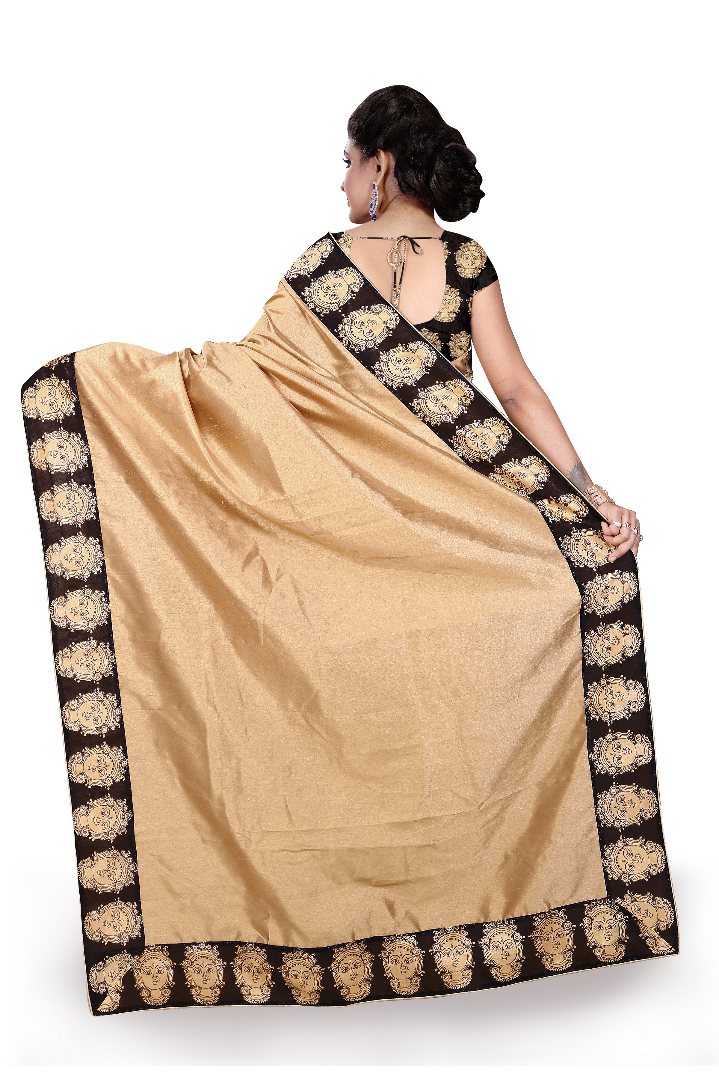 Banarsi Solid Kalamkari Poly Silk Saree