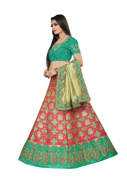 Designer Bridal Lehenga Choli - Banarasi Silk, Length 42+ Inches, Waist 42+ Inches, Flair 2.75 Meter | Embroidered, Zariwork, Stone Work, Chainwork, Handwork, Semi-stitched, Available In 4 Colors