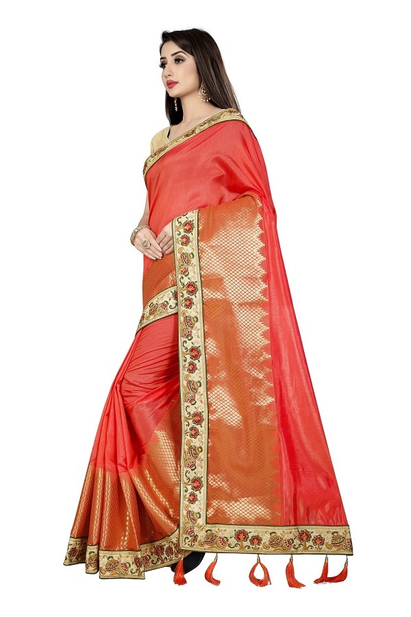 3 Colors Zari Work Sarees For Ladies