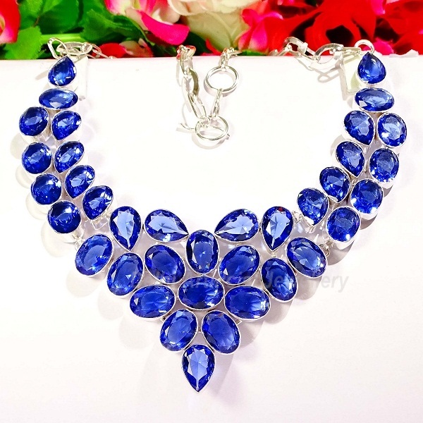 Stone Necklace - Silver And Crystal Material, Red And Black Color Combination For Parties, Anniversaries, Weddings And Gifts