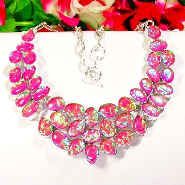 Stone Necklace - Silver And Crystal Material, Red And Black Color Combination For Parties, Anniversaries, Weddings And Gifts