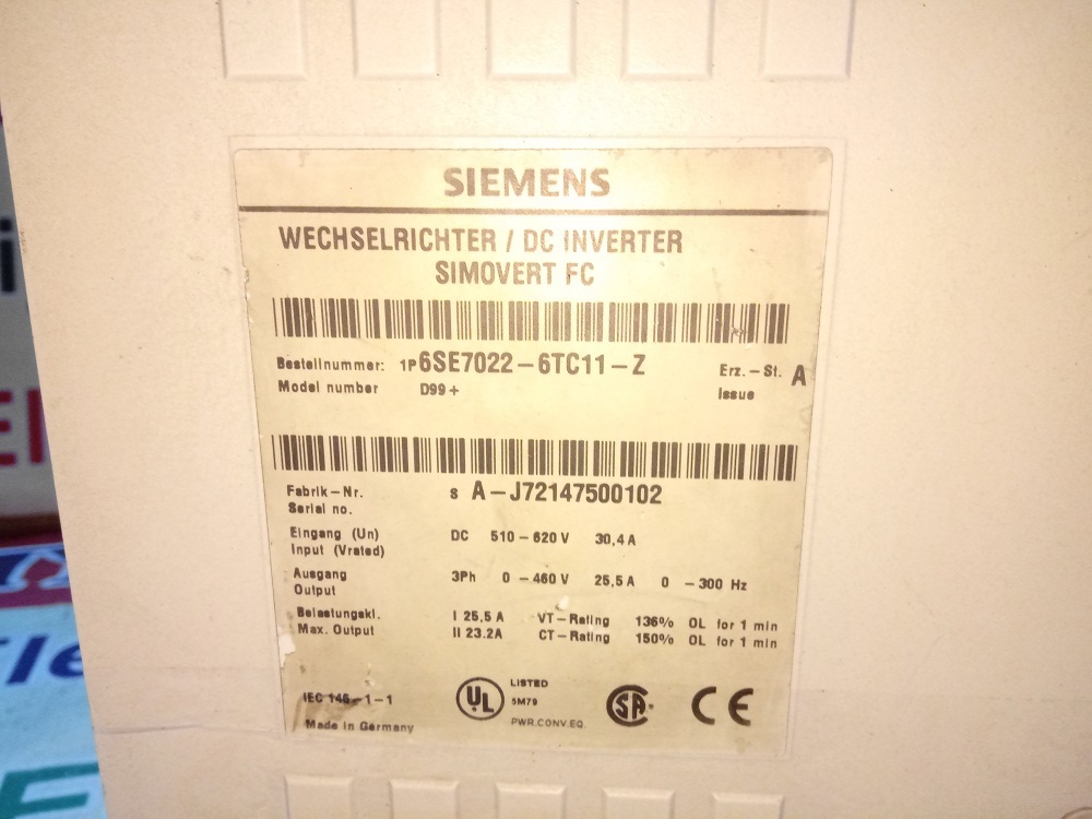 Siemens Simovert Drive 6se7022-6tc11-z