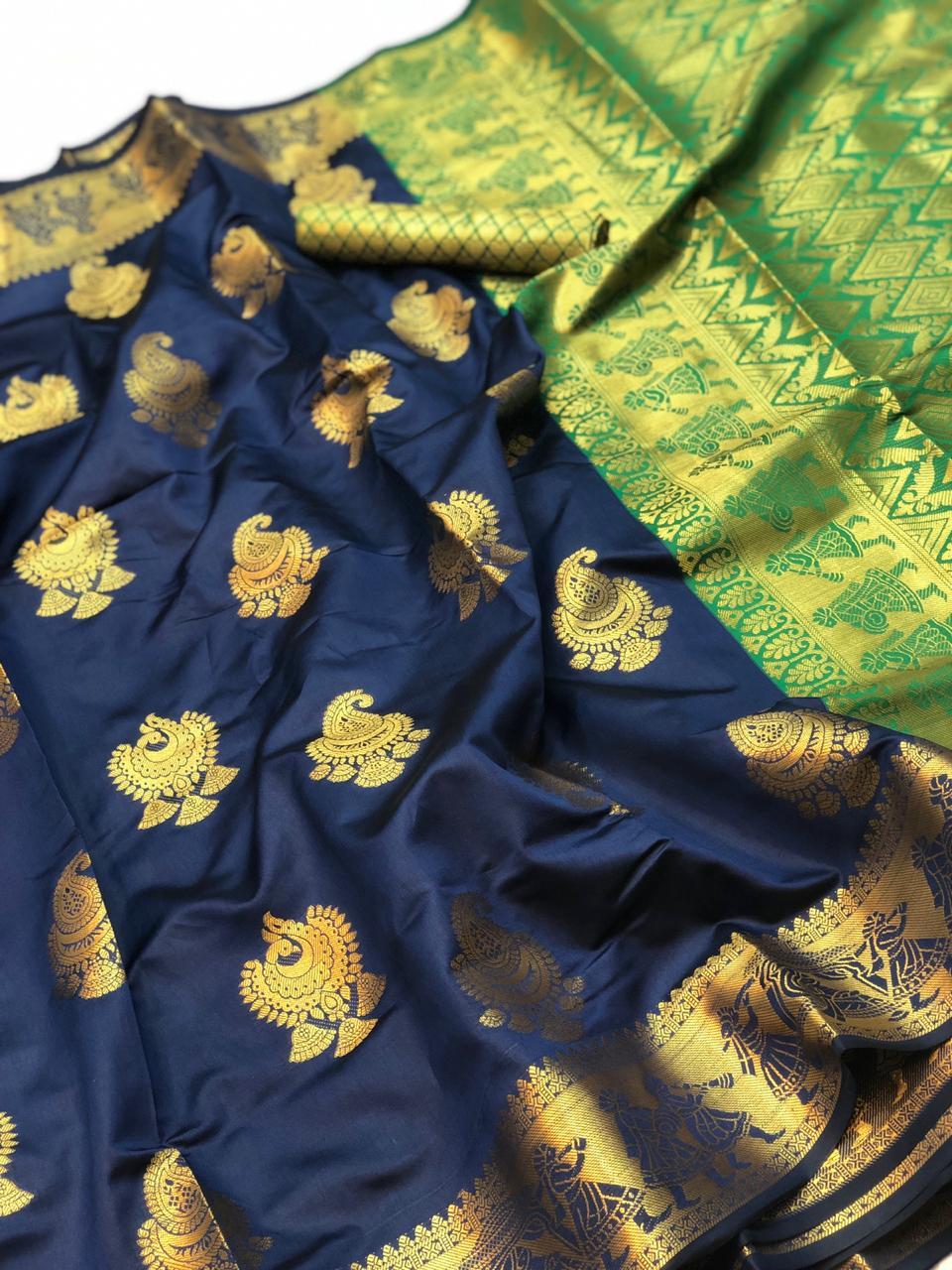 Designer Soft Banarasi Silk Saree - 6.30 Mtr Length With Rich Small Butta Golden Jari Blouse, Trendy Color & Elegant Doli Barat Design | Perfect For Traditional Parties & Stylish Events