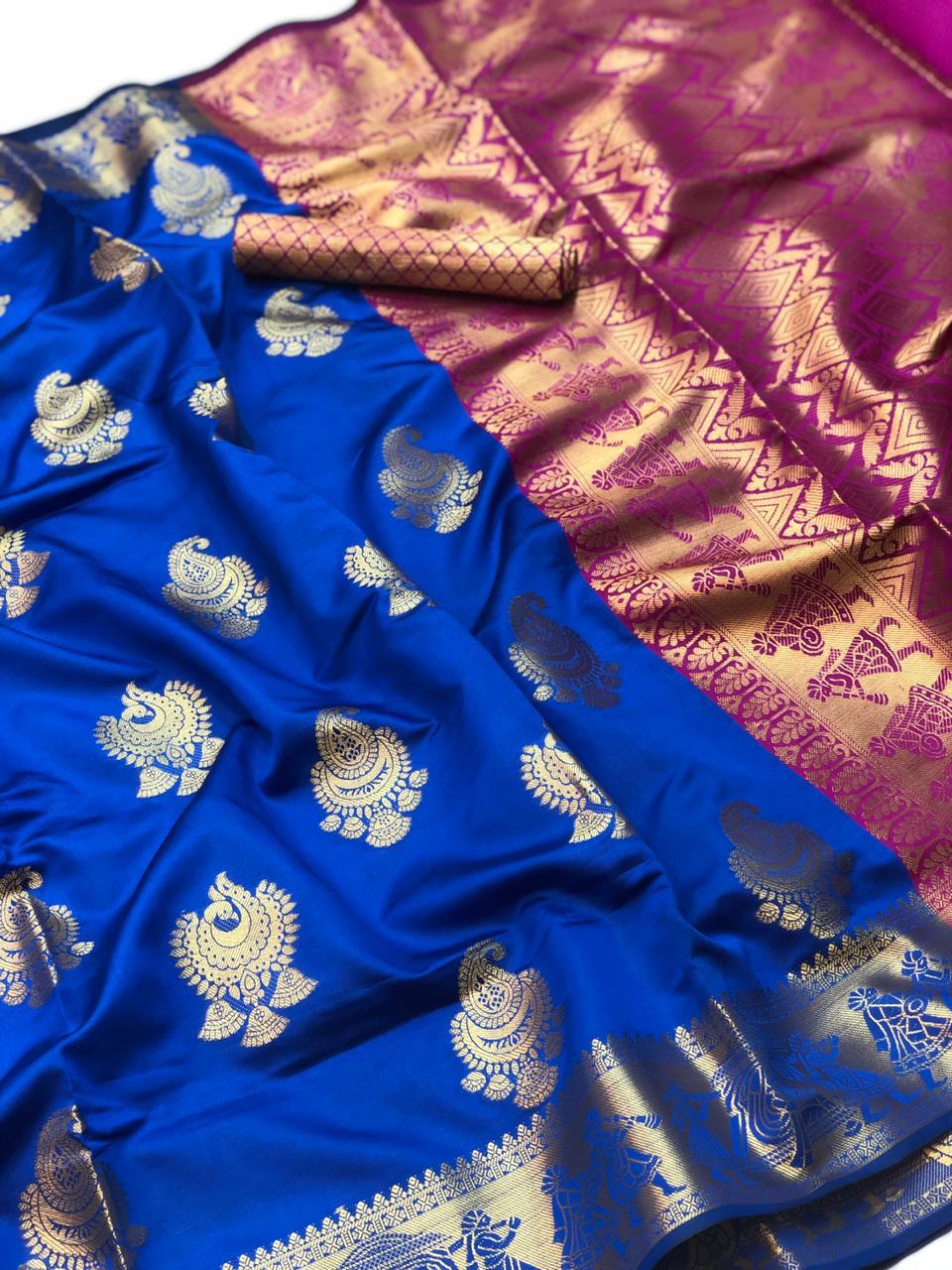Designer Soft Banarasi Silk Saree - 6.30 Mtr Length With Rich Small Butta Golden Jari Blouse, Trendy Color & Elegant Doli Barat Design | Perfect For Traditional Parties & Stylish Events