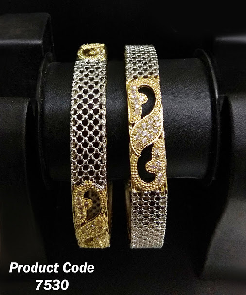 Ladies Designer Bangle - Brass, Modern Style With Imitation Pearl And Diamond Accents | Fashion Jewelry For Weddings, Engagements, Anniversaries, And Parties
