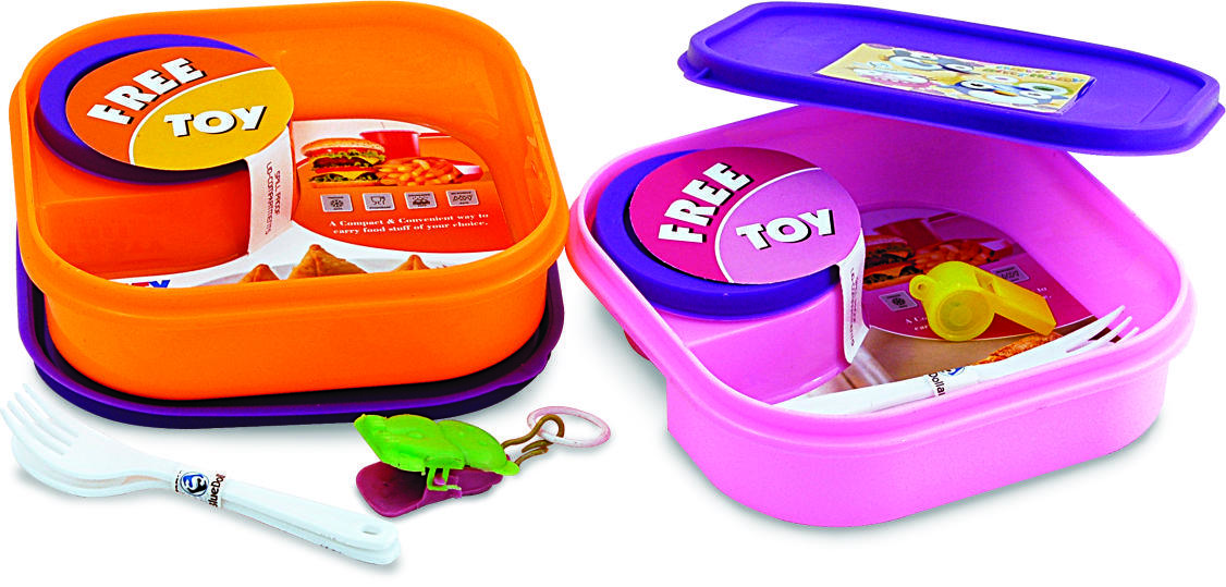 Plastic Lunch Box And Bottle Gift Set - Rectangular Plastic Pp, Vibrant Colors Including Red, Yellow, Green, Orange, Pink, Embellished With Blue Dollar Logo