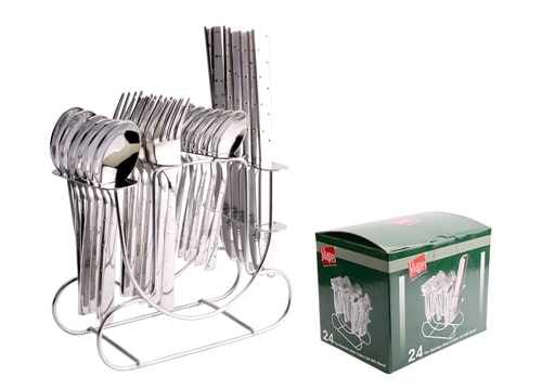 Silver Shapes White Dot Stand Cutlery Set With Knife 24 Pcs