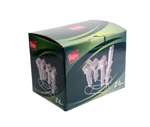 Silver Shapes White Dot Stand Cutlery Set With Knife 24 Pcs