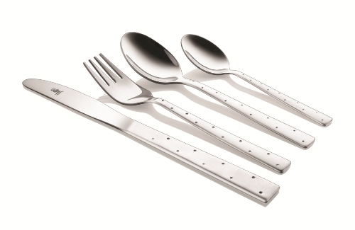 Silver Shapes White Dot Stand Cutlery Set With Knife 24 Pcs