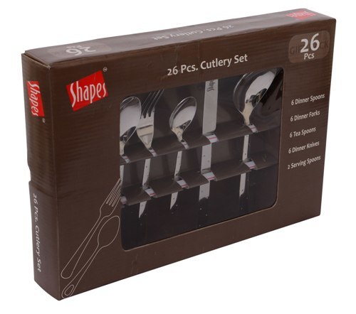 Silver Shapes White Dot Cutlery Set With Serving Spoon 26 Pcs