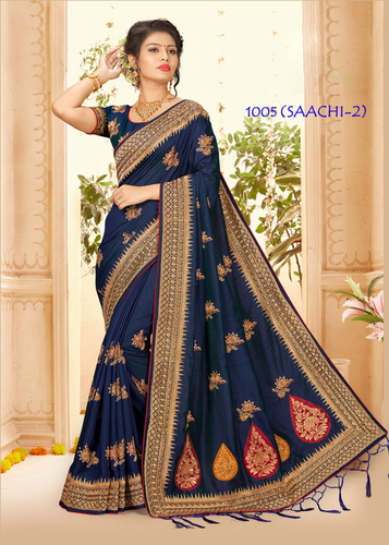 1 Ladies Zari Work Synthetic Saree