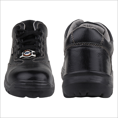 Pu Safety Shoes - Buff Bartan Leather Upper, Steel Toe, Size 39-48, Black | Ortho Comfort Pu Moulded Insole, Lace Style, 6 Months Warranty