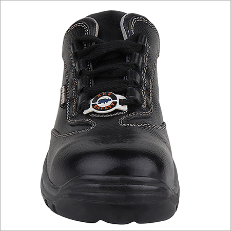 Pu Safety Shoes - Buff Bartan Leather Upper, Steel Toe, Size 39-48, Black | Ortho Comfort Pu Moulded Insole, Lace Style, 6 Months Warranty