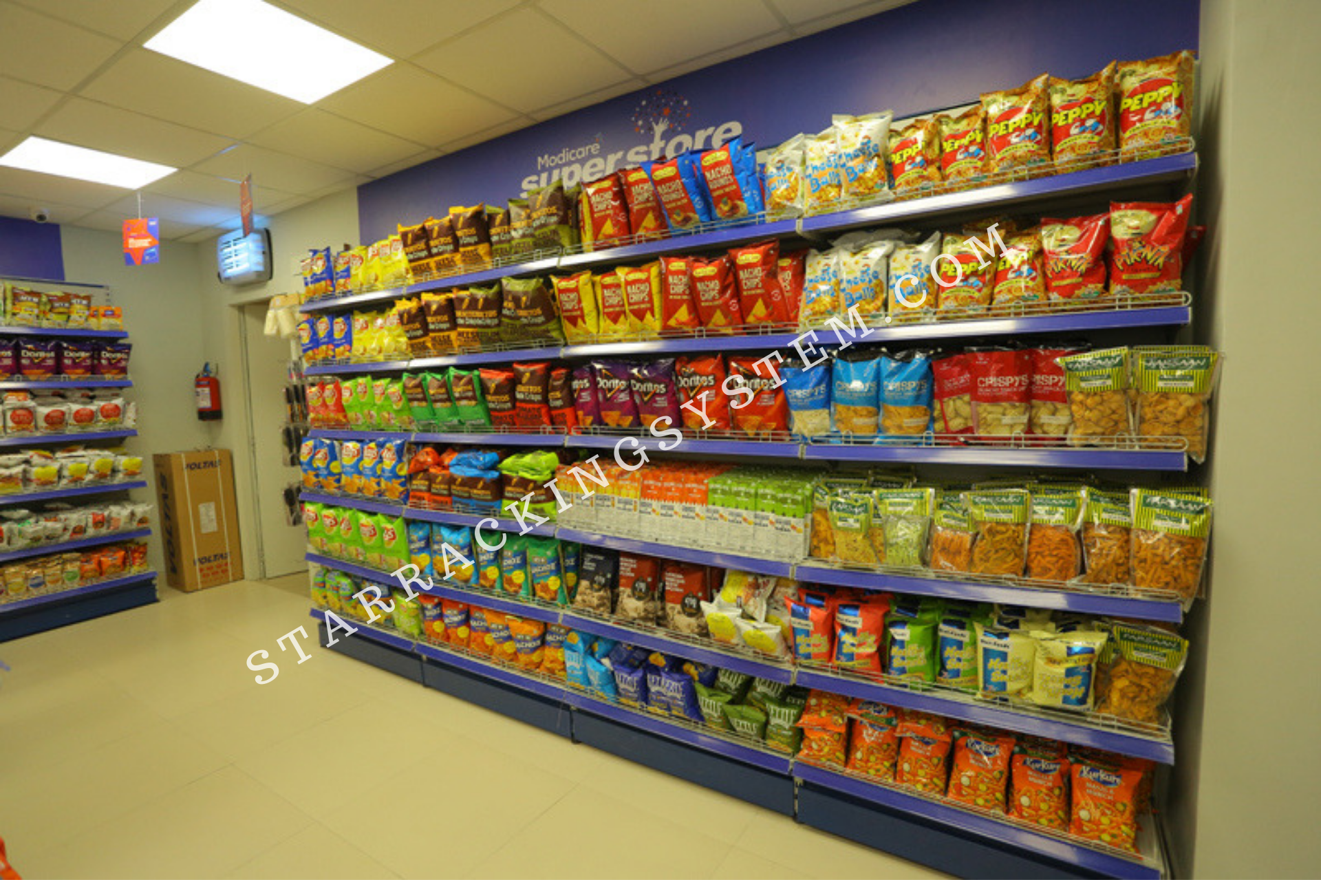 Supermarket Display Rack - Heavy Duty Single Sided Design | Powder Coated Finish, 100 Kg Capacity, Fine-finished Racks For Optimal Organization
